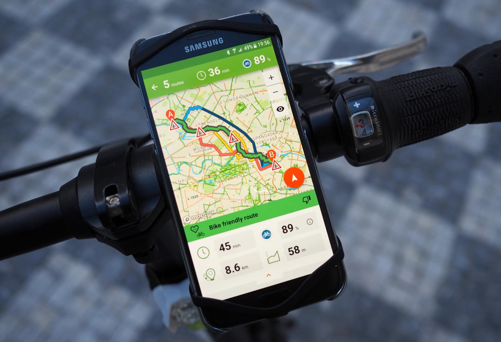 AI cycling navigation can suggest several routes optimized to cyclist individual preferences