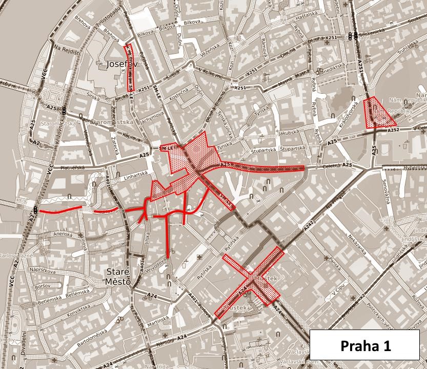 Planned closedzones for cycling in Prague 1
